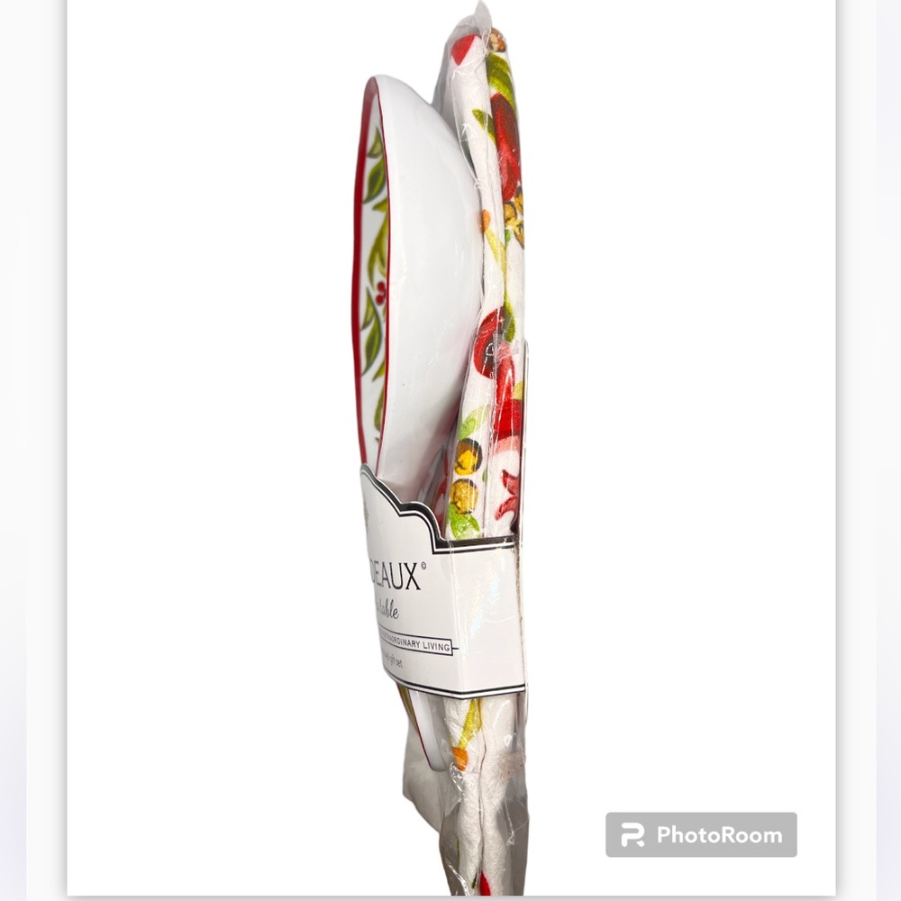 Le Cadeaux Art de La Table Vischio Melamine Spoon Rest & Tea Towel Set Floral - Picture 6 of 10